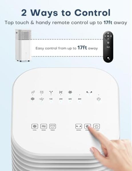 CENSTECH 4-IN-1 Portable Air Conditioners, Evaporative Air Cooler w/4 Modes & 3 Speeds, 15H Timer for Smart Auto-off, 2-Gal Tank for 20H Cooling,17FT Remote,No Hose Needed,120°Osci