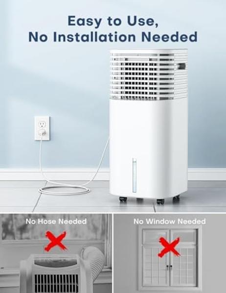 CENSTECH 4-IN-1 Portable Air Conditioners, Evaporative Air Cooler w/4 Modes & 3 Speeds, 15H Timer for Smart Auto-off, 2-Gal Tank for 20H Cooling,17FT Remote,No Hose Needed,120°Osci