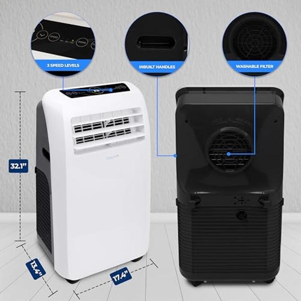 SereneLife Small Air Conditioner Portable 12,000 BTU with Built-in Dehumidifier + Heat - Portable AC unit for rooms up to 550 sq ft - Remote Control, Window Mount Exhaust Kit