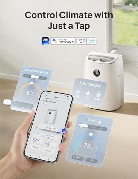 SereneLife Small Air Conditioner Portable 8,000 BTU with Built-in Dehumidifier - Portable AC unit for rooms up to 350 sq ft - WiFi app + Remote Control, Window Mount Exhaust Kit