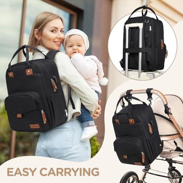 Diaper Bag Backpack, Baby Girl Diaper Bag for Mom, Large Pink Floral Diaper Bag Backpack for Girls, Waterproof Mom Backpack for Work Travel Holiday with Insulated Pockets and Strol