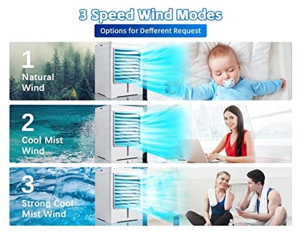 Portable Air Conditioners Fan, Evaporative Air Cooler, USB Personal Mini Air Conditioner with 3 Wind Speeds & 3 Timers Touch Screen Desktop Cooling Fan for for Home Room Camping Ca