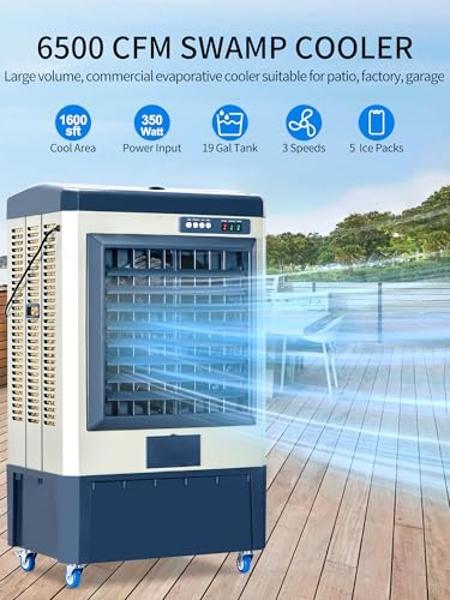 CENSTECH 4-IN-1 Portable Air Conditioners, Evaporative Air Cooler w/4 Modes & 3 Speeds, 15H Timer for Smart Auto-off, 2-Gal Tank for 20H Cooling,17FT Remote,No Hose Needed,120°Osci