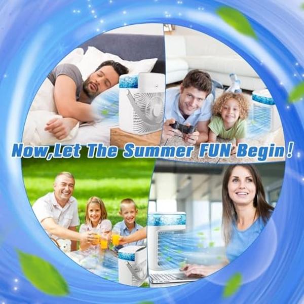 Portable Air Conditioners, Instant Cooling Mini Air Conditioner 3 Wind Speeds & Humidifier Mist USB Portable AC, Personal Air Cooler with Timer, 7 Colors Light, Mini AC for Bedroom