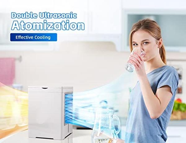 Portable Air Conditioners Fan, Evaporative Air Cooler, USB Personal Mini Air Conditioner with 3 Wind Speeds & 3 Timers Touch Screen Desktop Cooling Fan for for Home Room Camping Ca