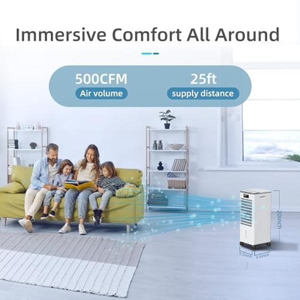 Portable Air Conditioners, 3-IN-1 Swamp Cooler, Evaporative Air Cooler, 4 Modes & 3 Speeds, 12H Timer, Child Lock, Smart Remote & Touch Control, Portable Air Cooling Fan for Room,I