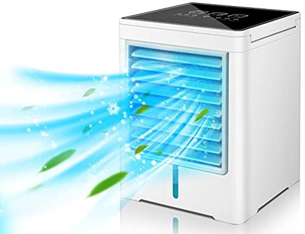 Portable Air Conditioners Fan, Evaporative Air Cooler, USB Personal Mini Air Conditioner with 3 Wind Speeds & 3 Timers Touch Screen Desktop Cooling Fan for for Home Room Camping Ca