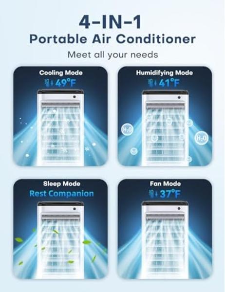Portable Air Conditioners Fan, Evaporative Air Cooler, USB Personal Mini Air Conditioner with 3 Wind Speeds & 3 Timers Touch Screen Desktop Cooling Fan for for Home Room Camping Ca