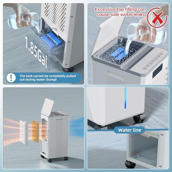 Portable Air Conditioners, 3-IN-1 Swamp Cooler, Evaporative Air Cooler, 4 Modes & 3 Speeds, 12H Timer, Child Lock, Smart Remote & Touch Control, Portable Air Cooling Fan for Room,I