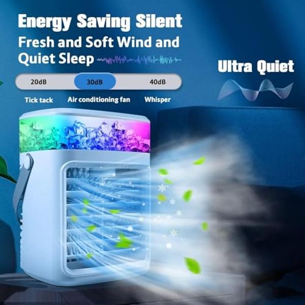 Portable Air Conditioners, Instant Cooling Mini Air Conditioner 3 Wind Speeds & Humidifier Mist USB Portable AC, Personal Air Cooler with Timer, 7 Colors Light, Mini AC for Bedroom