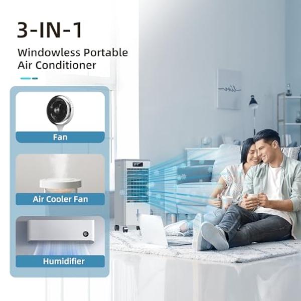Portable Air Conditioners, 3-IN-1 Swamp Cooler, Evaporative Air Cooler, 4 Modes & 3 Speeds, 12H Timer, Child Lock, Smart Remote & Touch Control, Portable Air Cooling Fan for Room,I