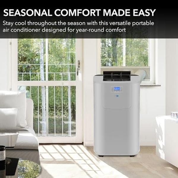 Whynter Portable Air Conditioner 12,000 BTU & Heater with Dual Hose Dehumidifier & Cooling Fan for 400 Sq Ft Rooms, Includes AC Unit Window Kit Elite ARC-122DHP (7,000 SACC), Silve