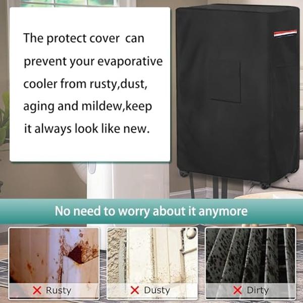 Alickwang Evaporative Cooler Cover for Hessaire MC37M MC37V Evaporative Cooler,Outdoor Heavy Duty 600D Waterproof Swamp Cooler Cover,25"L x 18"W x 37"H,Black
