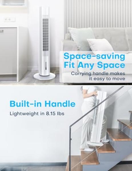 MYICY Evaporative Air Cooler, 35" Windowless Air Conditioner Portable, 3 Speeds, 1.2L Water Tank, 3 Ice Packs, 20ft Remote, 7H Timer, No Hose No Window Needed,70° Oscillating Porta