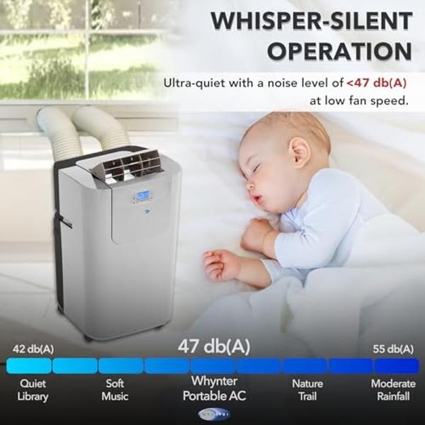 Whynter Portable Air Conditioner 12,000 BTU & Heater with Dual Hose Dehumidifier & Cooling Fan for 400 Sq Ft Rooms, Includes AC Unit Window Kit Elite ARC-122DHP (7,000 SACC), Silve