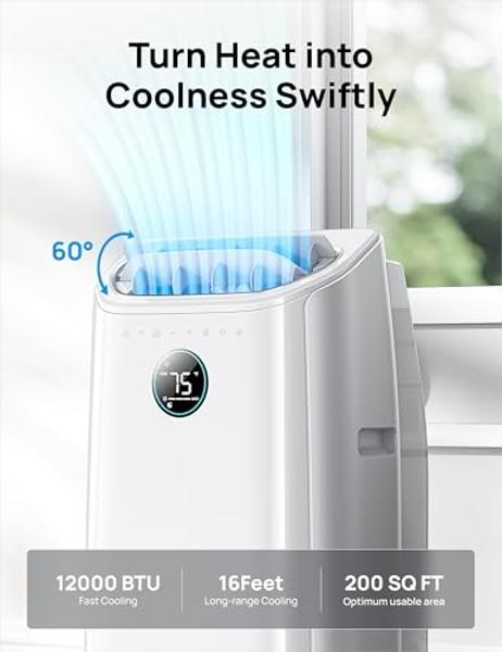 Dreo Portable Air Conditioners, 12000 BTU AC Unit for Bedroom with Drainage-free Cooling, 3-in-1 with Fan & Dehumidifier, Touch/APP/Voice/Remote, 24h Timer, Smart Floor AC for Room