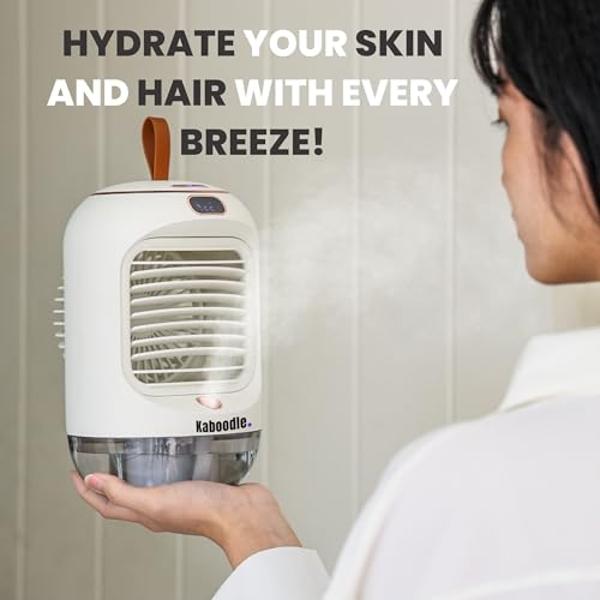 Portable Evaporative Air Cooler Fan, Humidifier Aqua-Cooling Mist Technology, 3 Speed Personal Mini Air Conditioner, Rechargeable Unit with Night Light, Ice Fan for Office, Car, Be