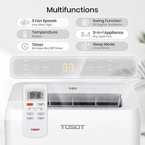 TOSOT Portable Air Conditioner 12,000 BTU Aolis Series-AC Unit with Swing Function, Remote Control, 3-in-1, Fan, and Dehumidifier for Large, Living Rooms Up to 450 sq ft, White