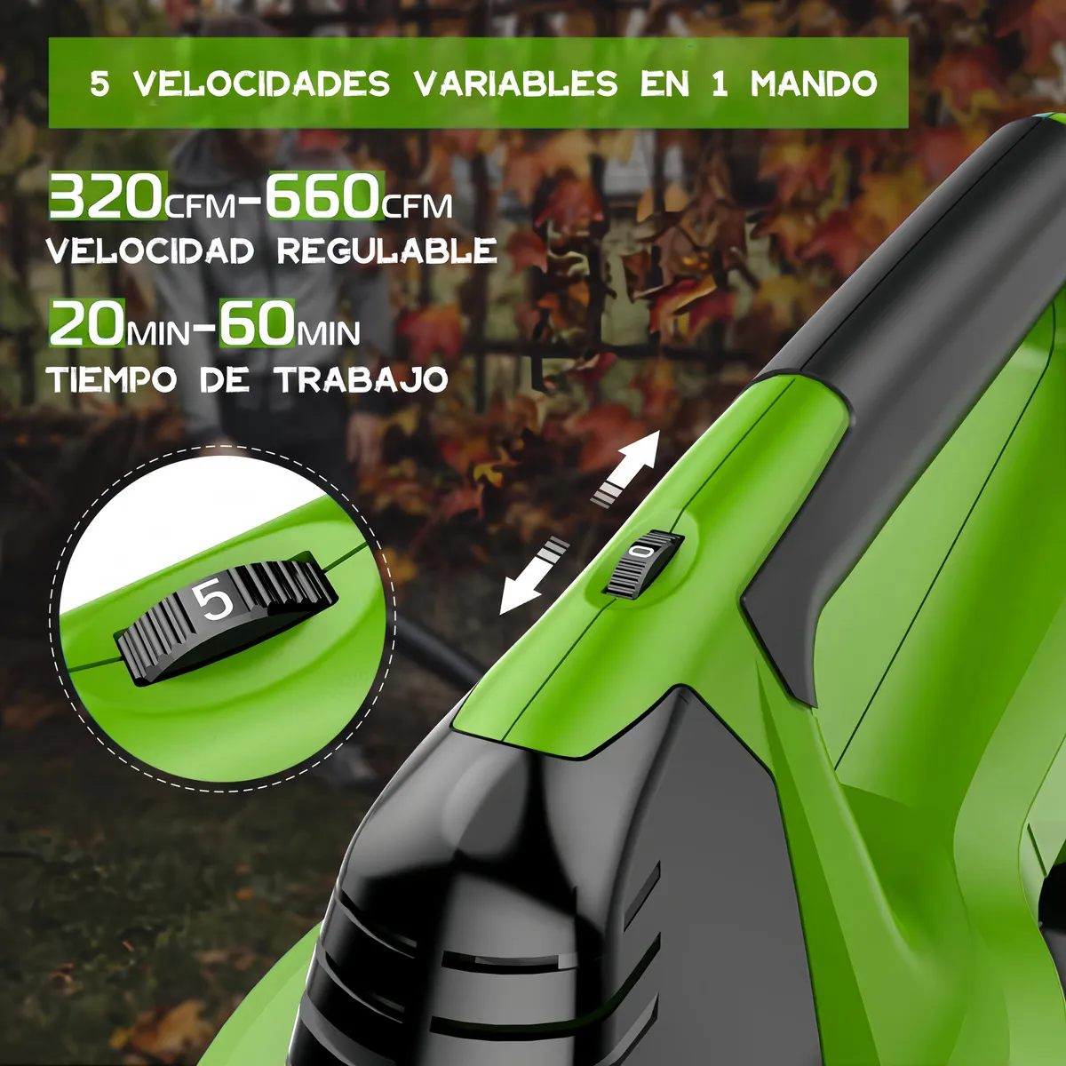 Soplador De Aire Inalámbrico Eléctrica 21v 600w 2 Batería