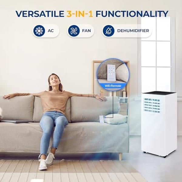 SereneLife SLPAC105W.5 Portable Air Conditioner-Compact Home A/C Cooling Unit with Built-in Dehumidifier & Fan Modes, Includes Window Mount Kit, 10,000 BTU + WiFi, White