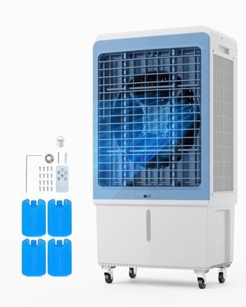 VEVOR Evaporative Air Cooler, 4129 CFM with 12.7 Gallon Water Tank Swamp Cooler, Portable Cooling Fan with Remote Control, 12H Timer, 4 Ice Boxes, Quiet Operation, 3 Wind Speeds fo