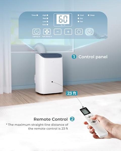 EUHOMY Portable Air Conditioners 14,000 Btu for Room up 700 Sq.Ft, 4 in 1 Modes Portable AC with Cool, Dehumidifier, Fan, Sleep Modes, Stand up AC Unit with 46dB Low Noise & 24H Ti