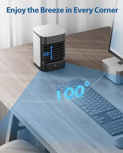 Portable Air Conditioners, Instant Cooling Mini Air Conditioner 3 Wind Speeds & Humidifier Mist USB Portable AC, Personal Air Cooler with Timer, 7 Colors Light, Mini AC for Bedroom