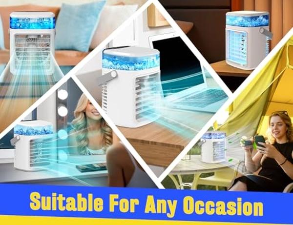 Portable Air Conditioners, Fast Cooling Evaporative Personal Air Cooler with 3 Wind Speeds, 2/4H Timer, 7 Color Lights, Mini Air Conditioner, USB Portable AC Unit Fan for Bedroom O