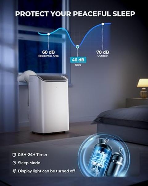 EUHOMY Portable Air Conditioners 14,000 Btu for Room up 700 Sq.Ft, 4 in 1 Modes Portable AC with Cool, Dehumidifier, Fan, Sleep Modes, Stand up AC Unit with 46dB Low Noise & 24H Ti