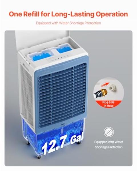 VEVOR Evaporative Air Cooler, 4129 CFM with 12.7 Gallon Water Tank Swamp Cooler, Portable Cooling Fan with Remote Control, 12H Timer, 4 Ice Boxes, Quiet Operation, 3 Wind Speeds fo