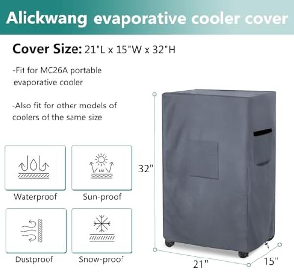 AIickwang Evaporative Cooler Cover for Hessaire MC26A Evaporative Cooler,Outdoor Heavy Duty 600D Waterproof Swamp Cooler Cover,21"L x 15"W x 32"H,Grey