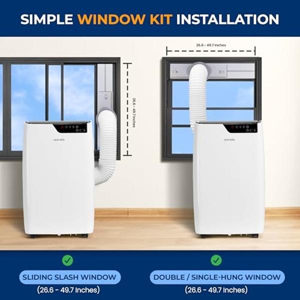 Whynter Portable Air Conditioner 12,000 BTU with Dual Hose Dehumidifier & Cooling Fan for 400 Sq Ft Rooms, Includes AC Unit Window Kit Elite ARC-122DS (7,000 SACC), Silver