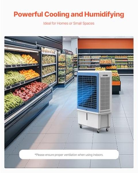 VEVOR Evaporative Air Cooler, 4129 CFM with 12.7 Gallon Water Tank Swamp Cooler, Portable Cooling Fan with Remote Control, 12H Timer, 4 Ice Boxes, Quiet Operation, 3 Wind Speeds fo