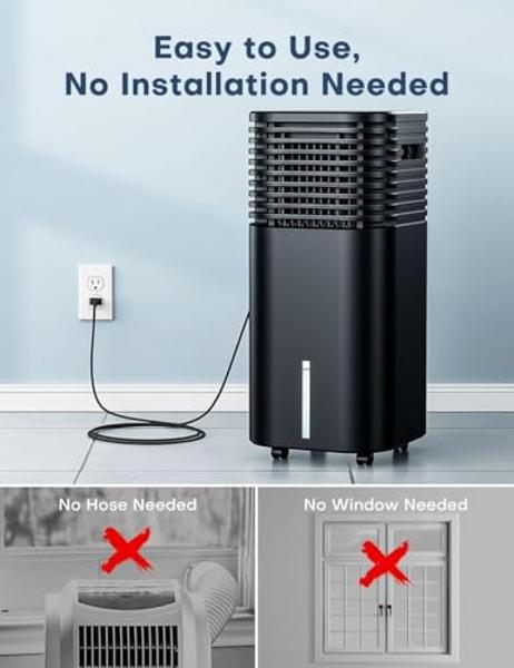 CENSTECH 4-IN-1 Portable Air Conditioners, Evaporative Air Cooler w/4 Modes & 3 Speeds, 15H Timer for Smart Auto-off, 2-Gal Tank for 20H Cooling,17FT Remote,No Hose Needed,120°Osci