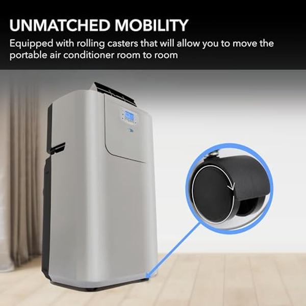 Whynter Portable Air Conditioner 12,000 BTU with Dual Hose Dehumidifier & Cooling Fan for 400 Sq Ft Rooms, Includes AC Unit Window Kit Elite ARC-122DS (7,000 SACC), Silver
