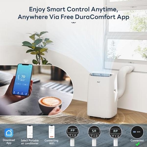 DuraComfort Portable Air Conditioner, 12000 BTU(ASHRAE) /8150 BTU (SACC) Smart AC Unit, Built-in Dehumidifier and Fan Modes, Mobile App, Cools up to 350 Sq.Ft, White