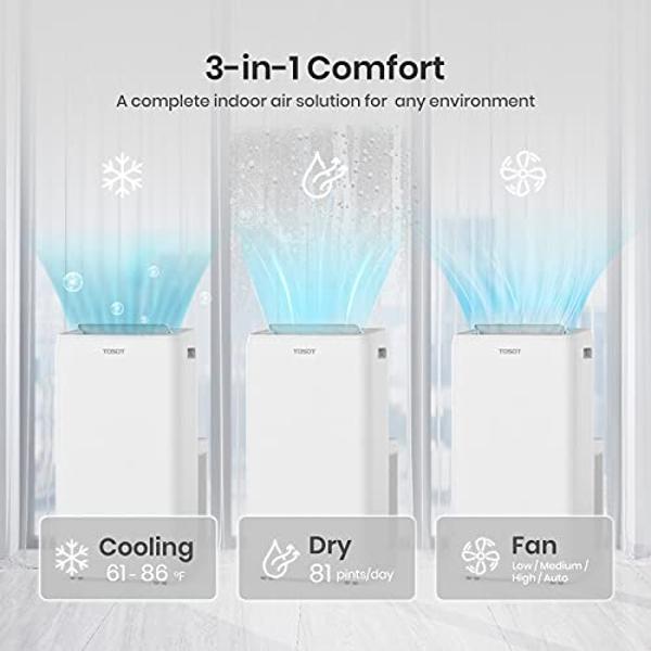TOSOT Portable Air Conditioner 12,000 BTU Aolis Series-AC Unit with Swing Function, Remote Control, 3-in-1, Fan, and Dehumidifier for Large, Living Rooms Up to 450 sq ft, White