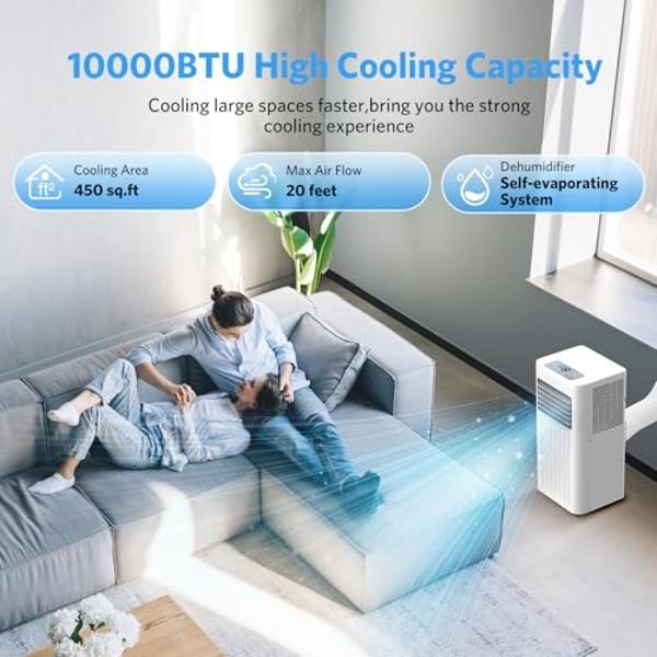 Electactic 10000 BTUs Portable Air Conditioners with Cooling, Fan, Sleep Mode, Dehumidifier, 4-IN-1 Portable AC with 24H Timer, Remote Control, Window Kit