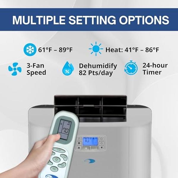 Whynter Portable Air Conditioner 12,000 BTU & Heater with Dual Hose Dehumidifier & Cooling Fan for 400 Sq Ft Rooms, Includes AC Unit Window Kit Elite ARC-122DHP (7,000 SACC), Silve