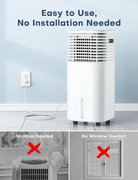 TEMEIKE 4-IN-1 Portable Air Conditioners, Evaporative Air Cooler w/ 4 Modes & 3 Speeds, 15H Timer for Smart Auto-off, 2-Gal Tank for 20H Cooling,17FT Remote,No Hose Needed,120°Osci