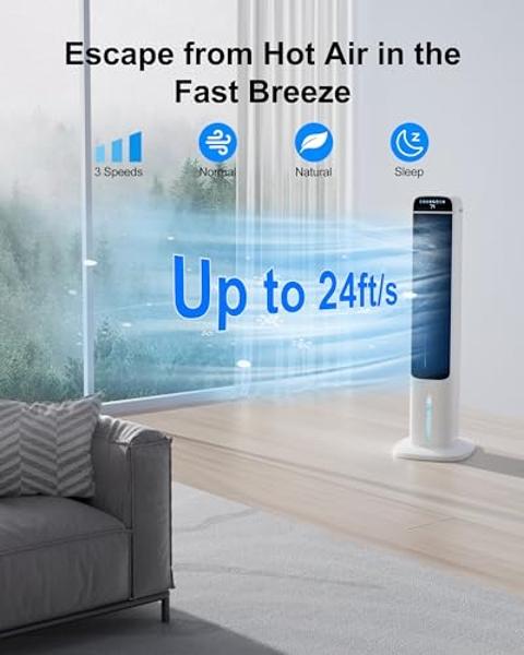 Uthfy 41" Evaporative Air Cooler, Swamp Cooler With 4 Ice Packs And Remote, 120° Oscillation 3 Speeds 4 Modes, Portable Cooling Fan That Blow Cold Air, Bladeless Tower Fan For Bedr