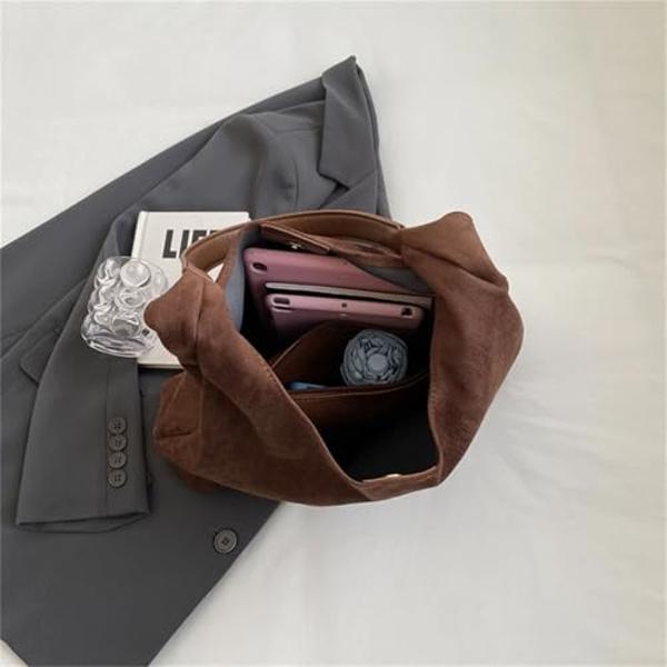 VFUX Suede Bag Suede Tote Bags for Women Work Bags, Slouchy Bag Hobo Handbag, Office Fall Suede Purse Shoulder Bag (Coffee)