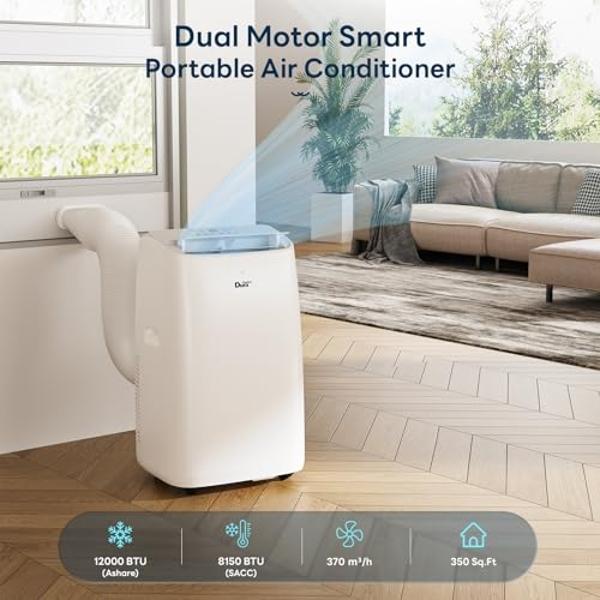 DuraComfort Portable Air Conditioner, 12000 BTU(ASHRAE) /8150 BTU (SACC) Smart AC Unit, Built-in Dehumidifier and Fan Modes, Mobile App, Cools up to 350 Sq.Ft, White