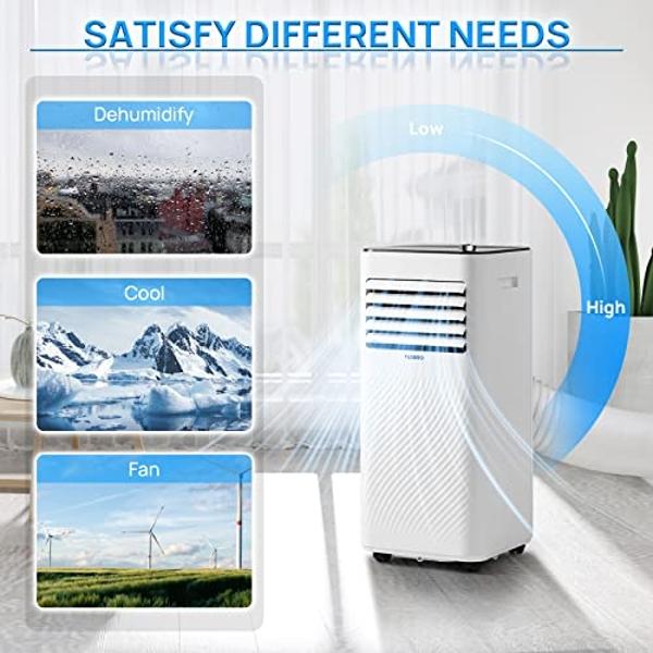 10,000BTU Air Conditioner Portable for Room up to 450 Sq. Ft. with 3 Speed Fan, Dehumidifier Mode, 24H Timer Function, Portable AC Unit with Remote Control