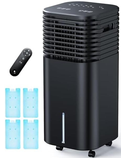 CENSTECH 4-IN-1 Portable Air Conditioners, Evaporative Air Cooler w/4 Modes & 3 Speeds, 15H Timer for Smart Auto-off, 2-Gal Tank for 20H Cooling,17FT Remote,No Hose Needed,120°Osci