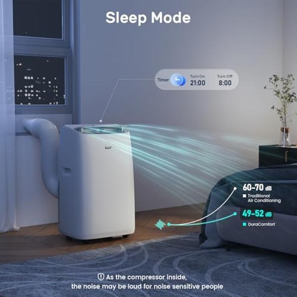 DuraComfort Portable Air Conditioners,12,000 BTU/8000 BTU (SACC) Dual Motors AC With APP for Quite,Cooling Up to 450 Sq.Ft,with Dehumidifier, Fan, Window Kit for Easy Installation,