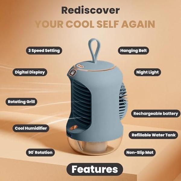 Portable Air Conditioner Fan,400ml Mini Evaporative Air Cooler Fan with 3 Wind Speed,Personal AC Fan for Office Home Camping,Quiet Air Cooling Fan with Night Lights