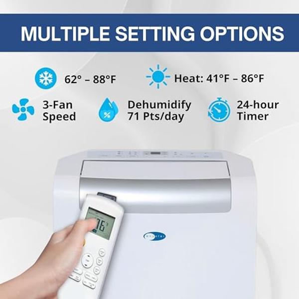 Whynter ARC-148MHP 14,000 BTU Portable Air Conditioner and 10,000 BTU Portable Air Heater with Dehumidifier and Fan for 500 Square Foot Rooms, White