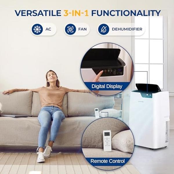 EUHOMY Portable Air Conditioners 12,000 Btu, 4 in 1 Portable Cooling AC with Heat, Dehumidifier, Fan Modes, Quiet Stand-up AC with 46dB Low Noise & Sleep Mode for Bedrooms, room up