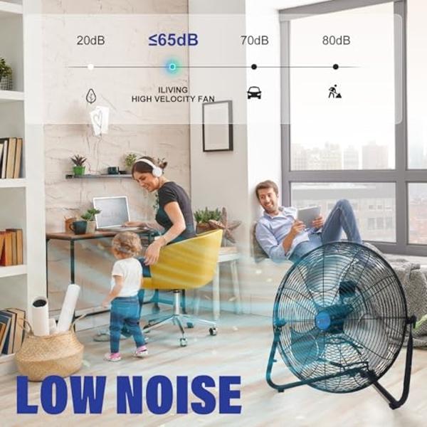 iLIVING 20 Inch 5800 CFM High Velocity Heavy Duty Metal Floor Wall Fan, For Office, Commercial, Workstation, Greenhouse, Garage, Shop Attic Use, Black, UL Listed